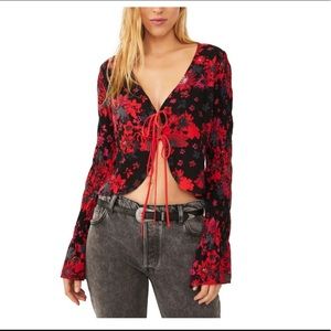 NWT Free People Venice Floral Tie Front Top size Large $98